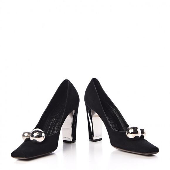 LOUIS VUITTON Suede Mirrored Ball Pumps Black Sz 39 - Picture 1 of 16